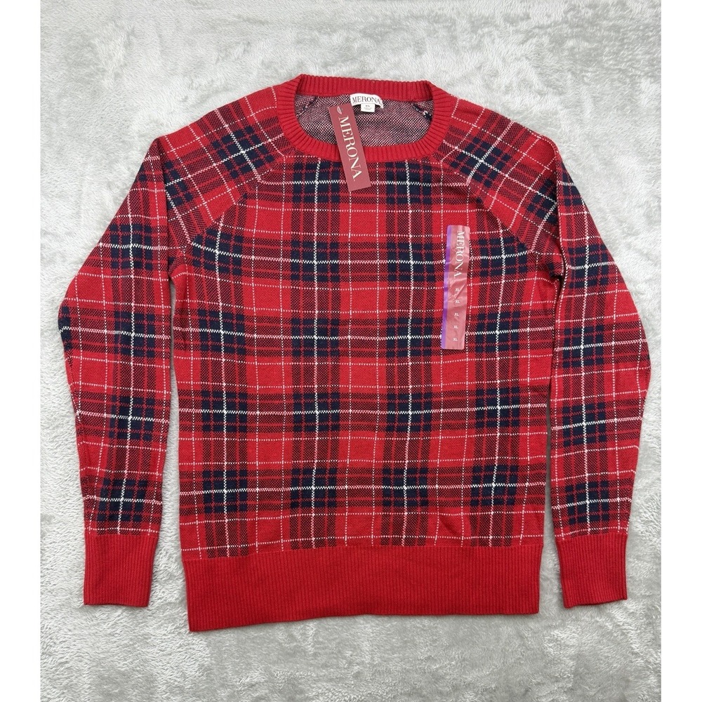 NEW Merona Women's XL Sweater Red Navy Blue Pullover Longsleeve Crewneck